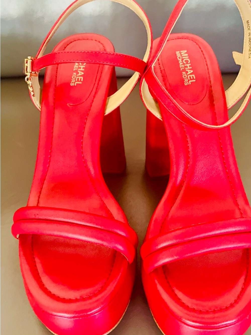 Michael Kors Red Platform Block Heel Sandals